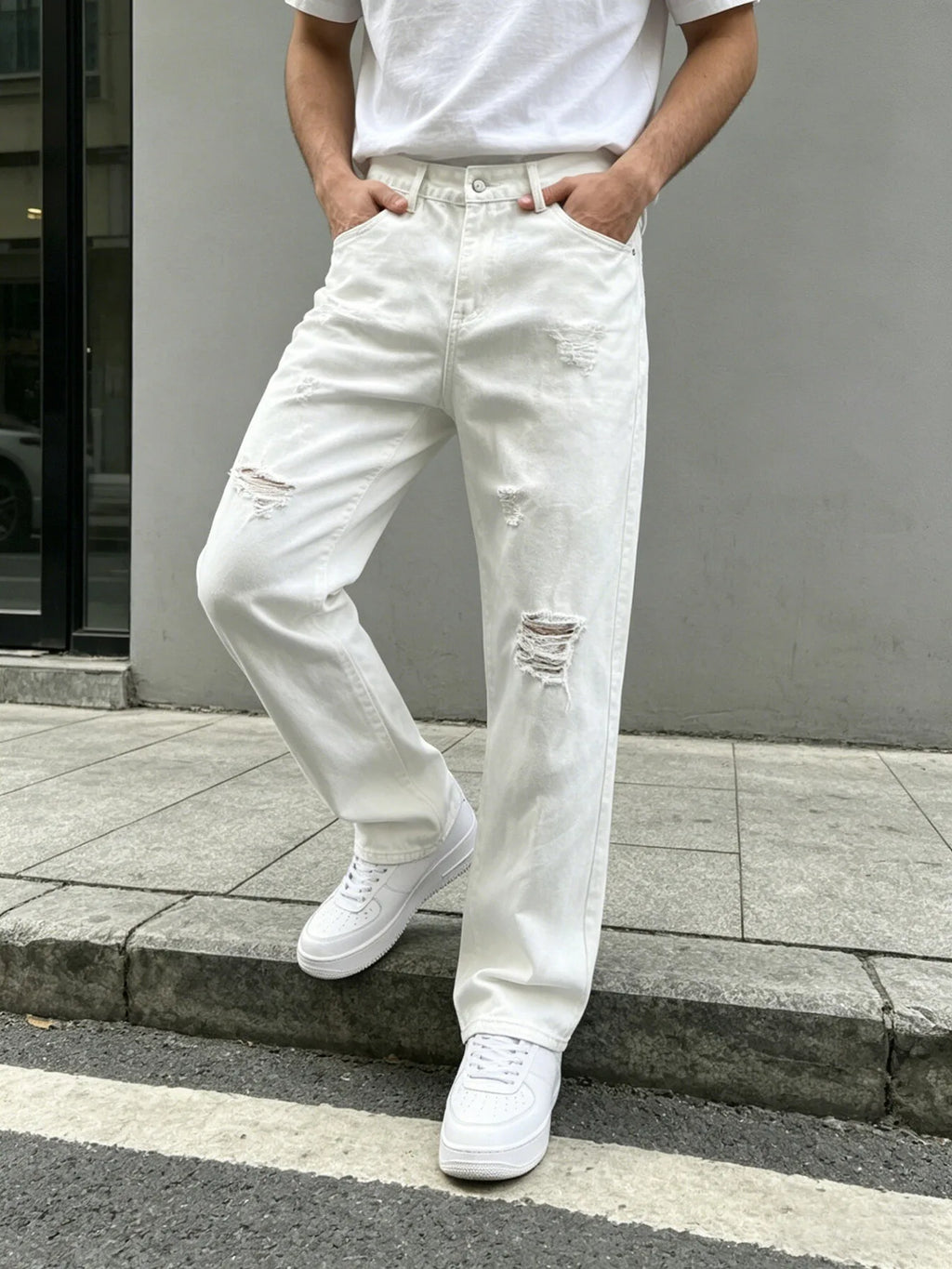 Ripped Denim Jeans White