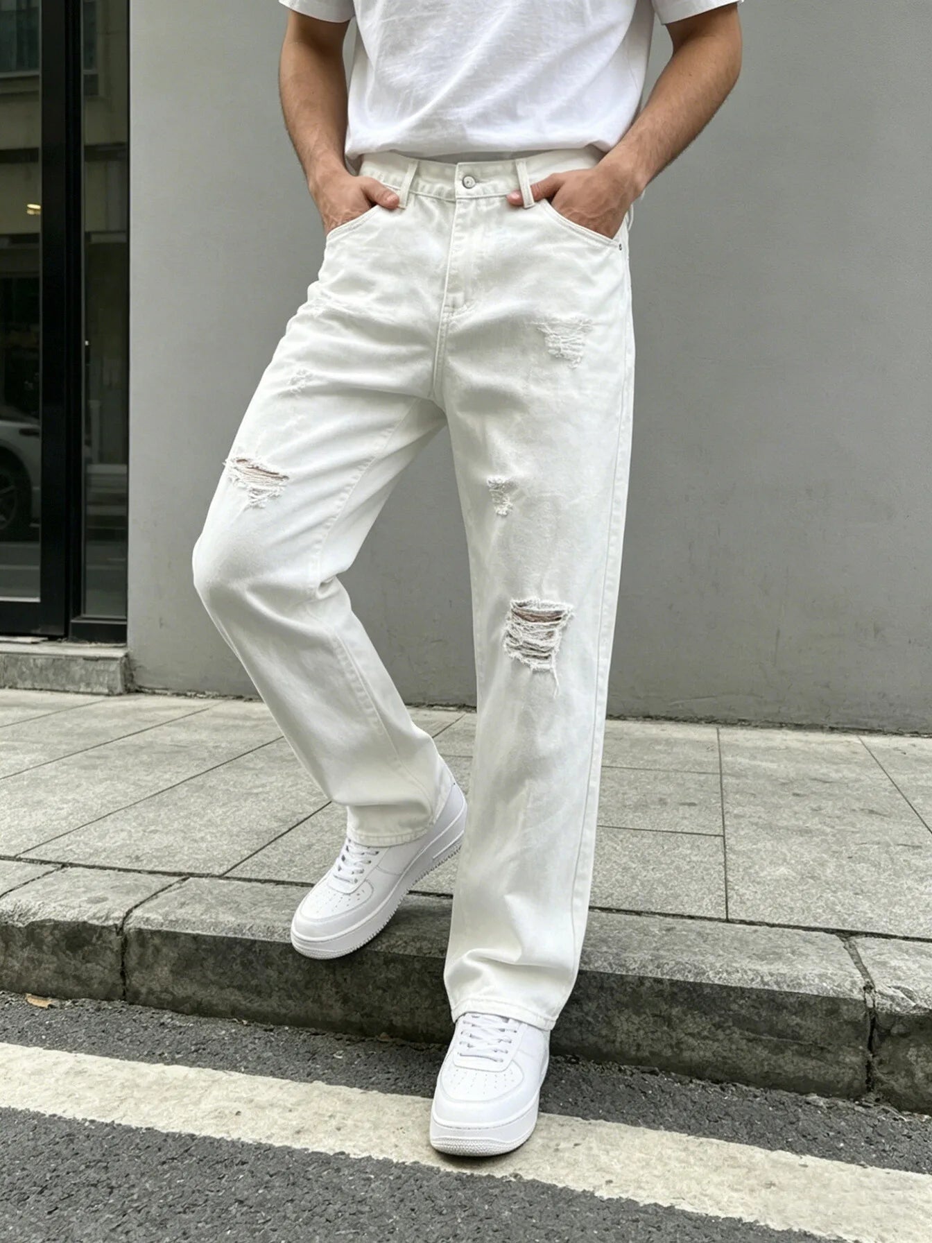 Ripped Denim Jeans White