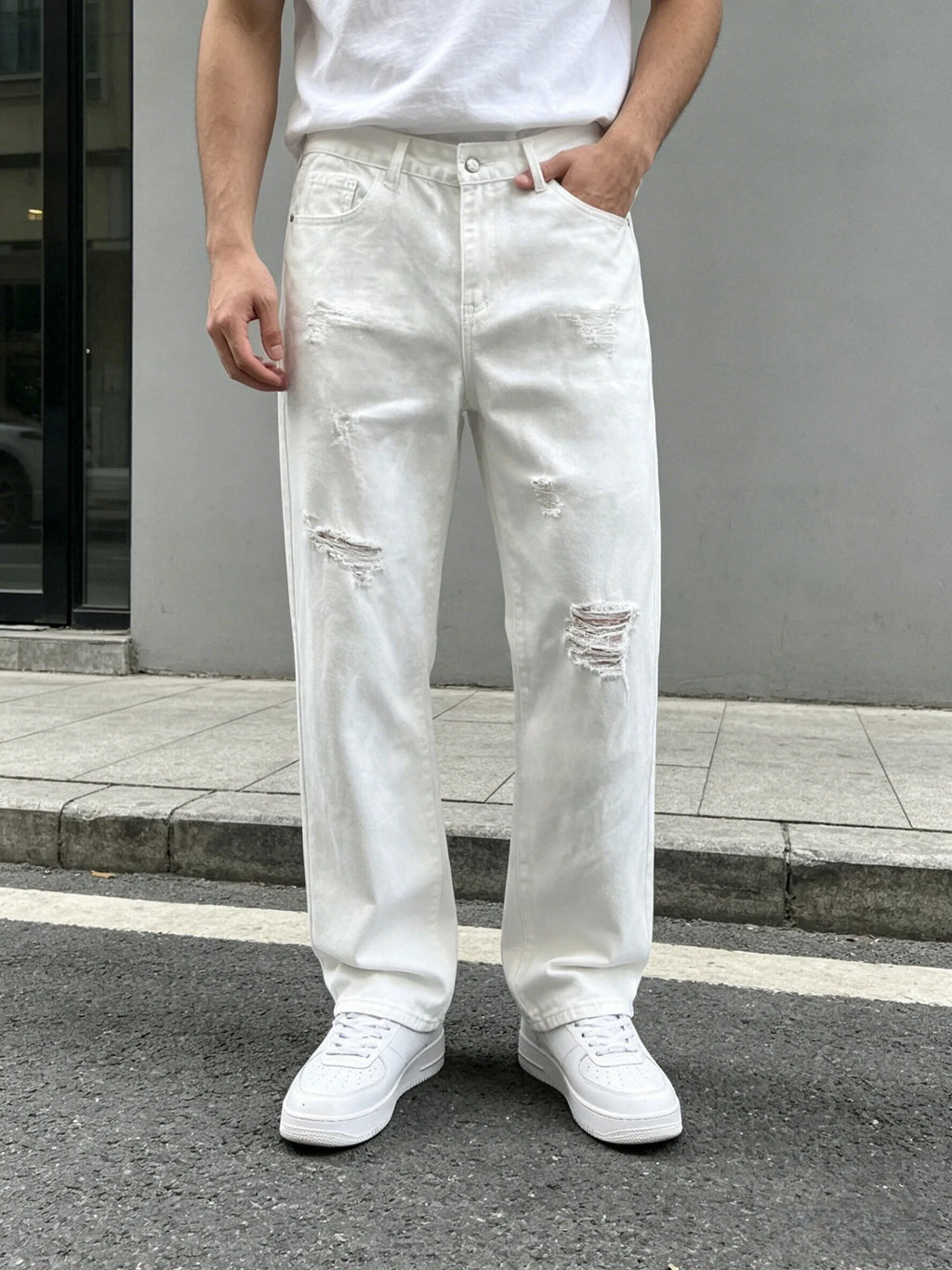 Ripped Denim Jeans White