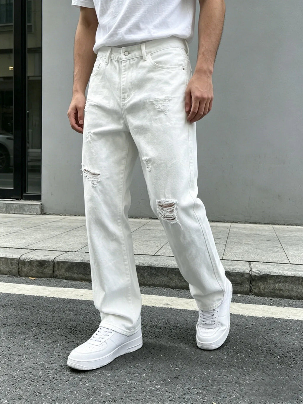 Ripped Denim Jeans White