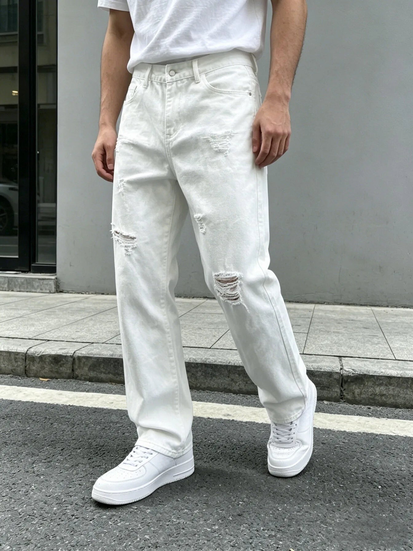 Ripped Denim Jeans White