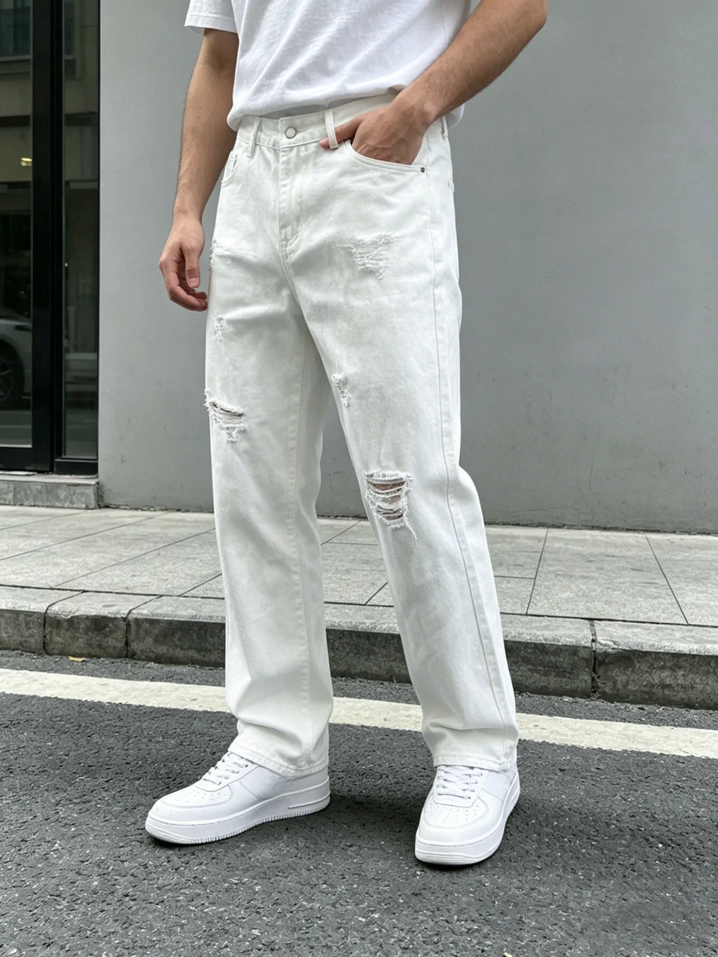 Ripped Denim Jeans White