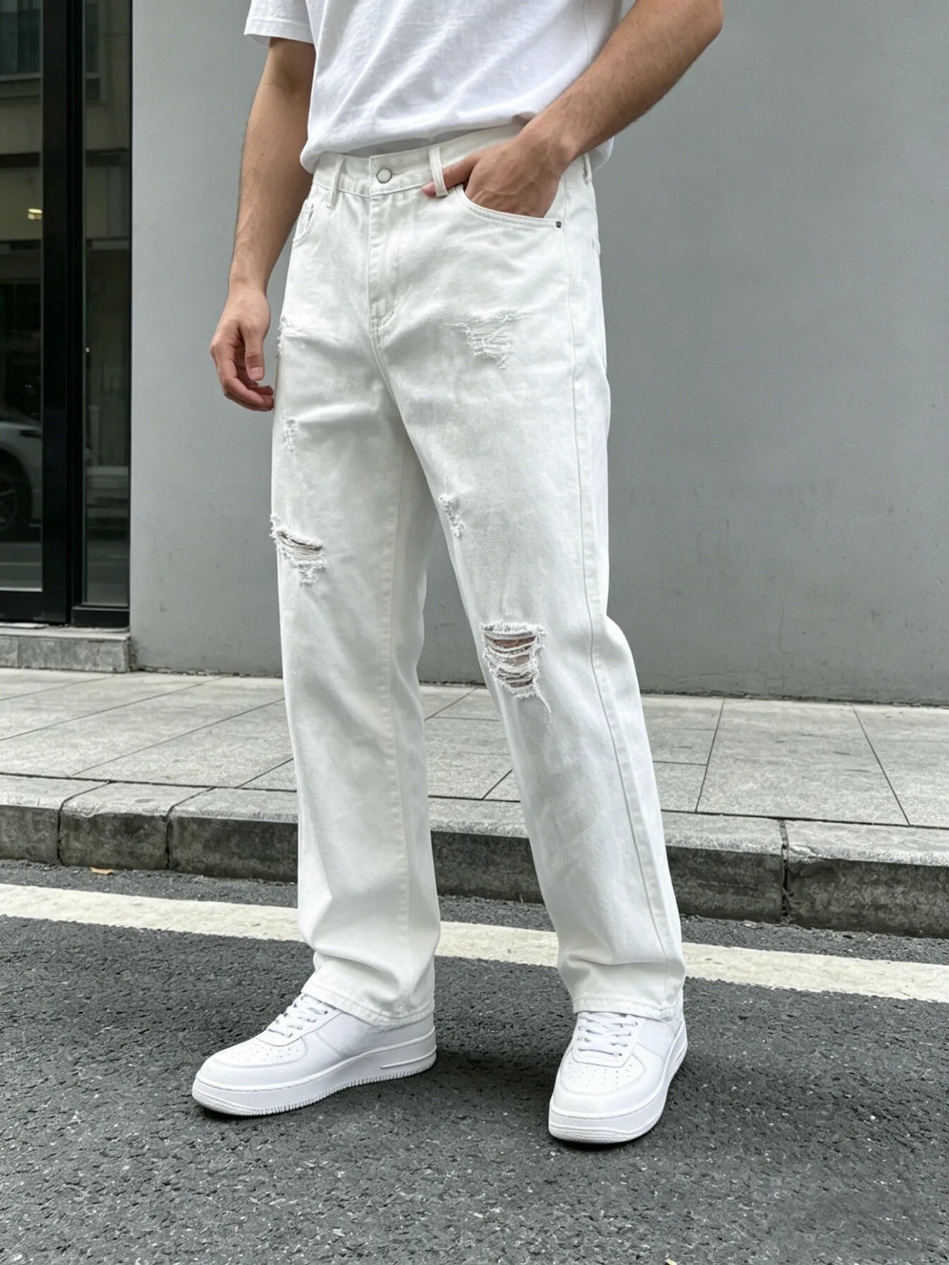 Ripped Denim Jeans White
