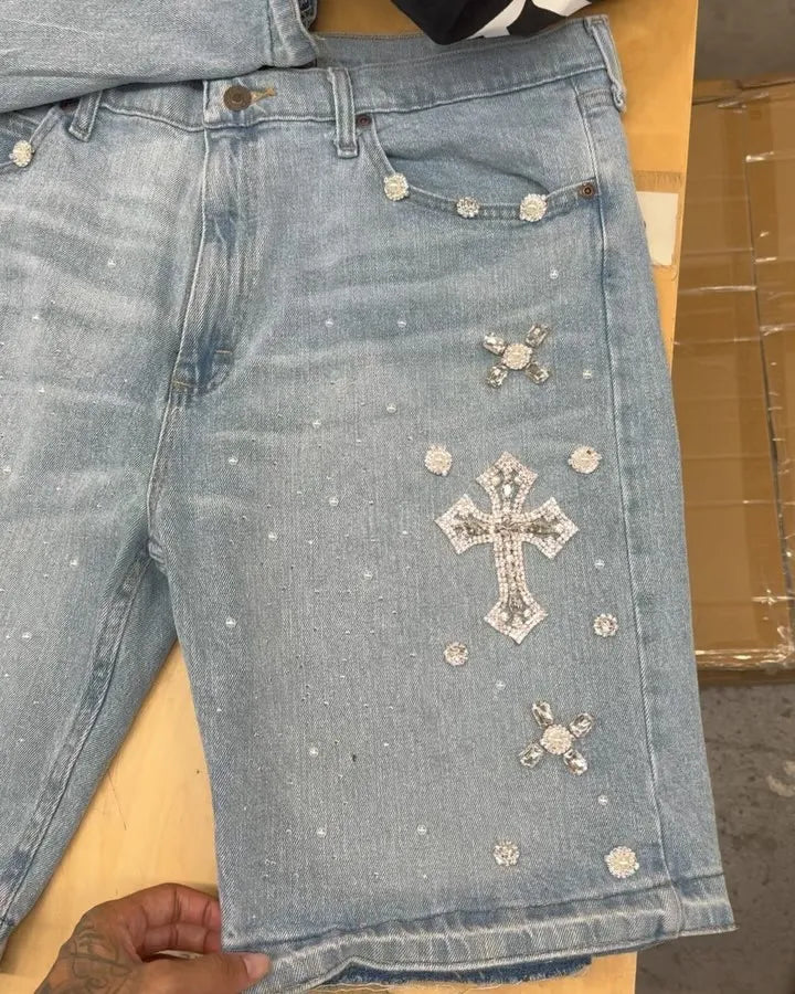 Genuine Rhinestone Denim Shorts
